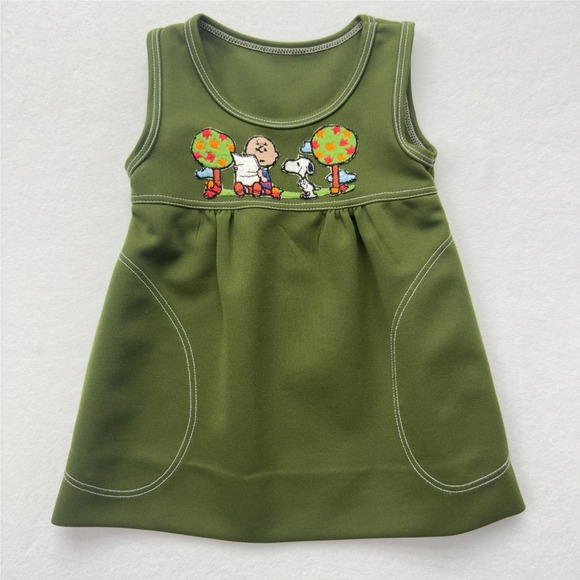 Danskin Peanuts Charlie Brown Snoopy Green Embroidered Dress Kids Size 5T - Picture 1 of 7